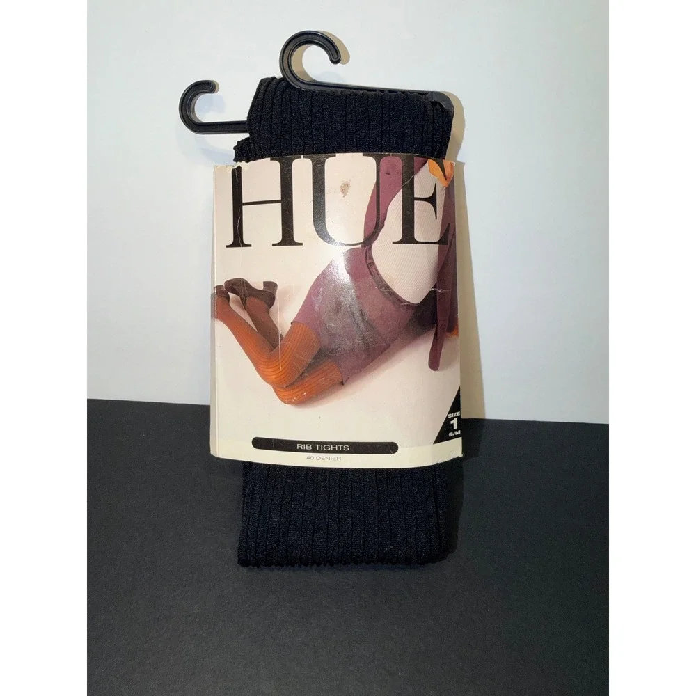 HUE Rib Tights Black 40 Denier Size 1 S/M Vintage 4999-1 Made in USA New